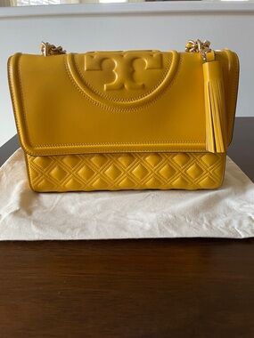 Tory Burch Fleming Quilted Convertible Bag Mustard Yellow